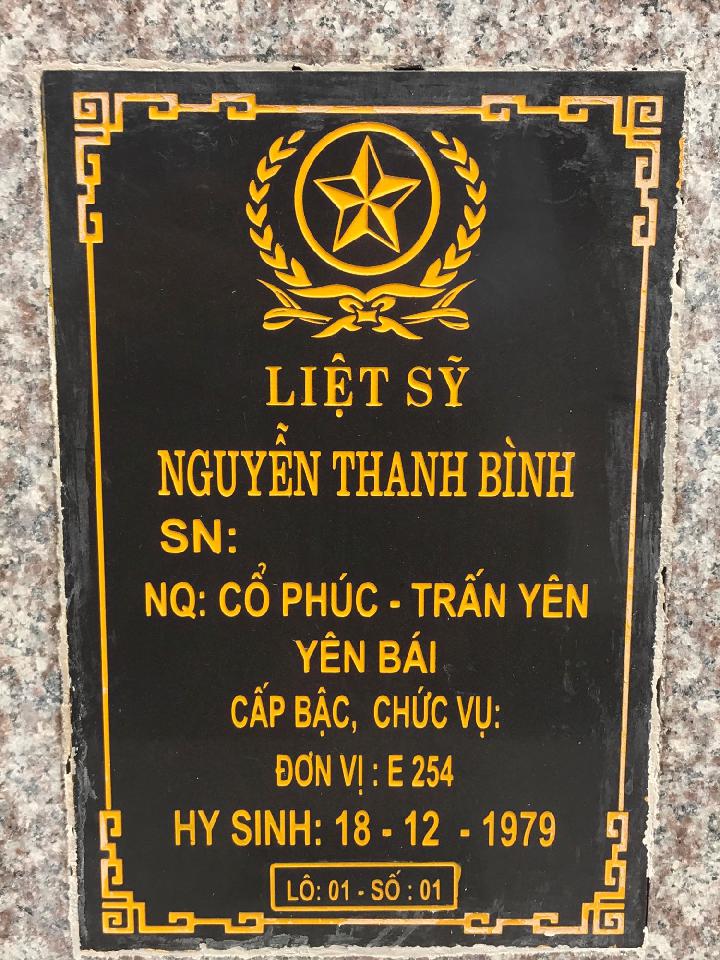 Ảnh mộ liệt sĩ Nguyễn Thanh Bình