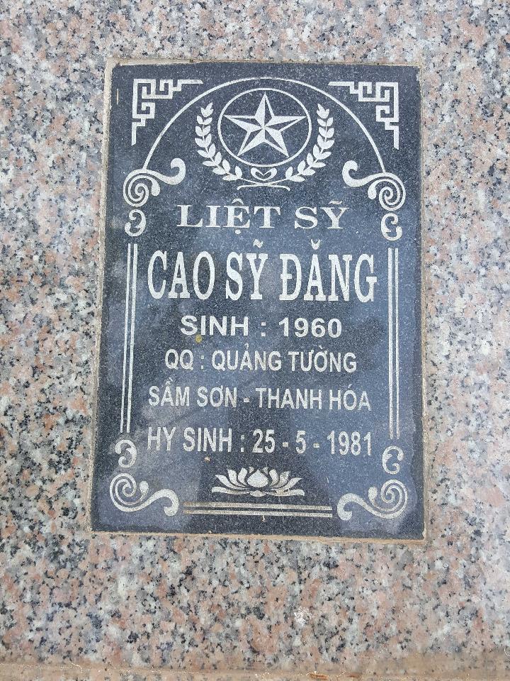 Ảnh mộ liệt sĩ CAO SỸ ĐĂNG