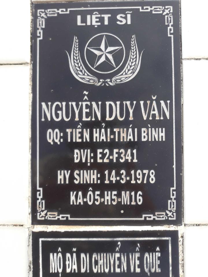 Ảnh mộ liệt sĩ Nguyễn Duy Văn