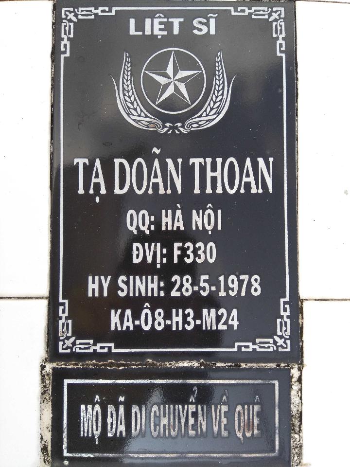 Ảnh mộ liệt sĩ Tạ Doãn Thoang