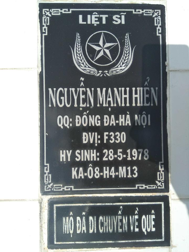 Ảnh mộ liệt sĩ Nguyễn Mạnh Hiển