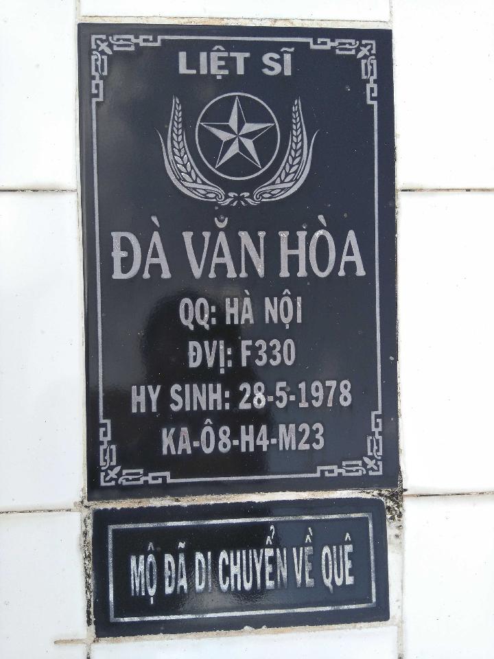 Ảnh mộ liệt sĩ Đà Văn Hòa