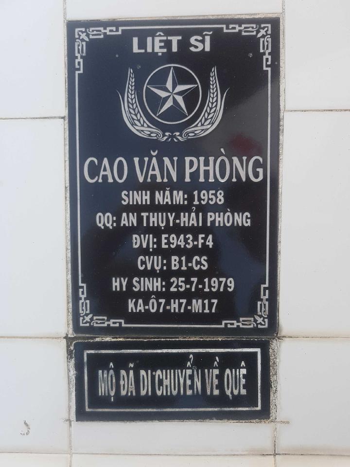 Ảnh mộ liệt sĩ Cao Văn Phòng