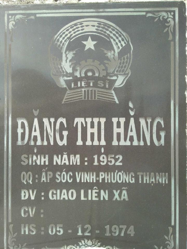 Ảnh mộ liệt sĩ Đặng Thị Hằng