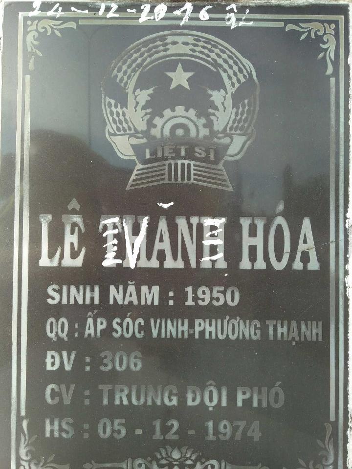 Ảnh mộ liệt sĩ Lê Văn Hóa
