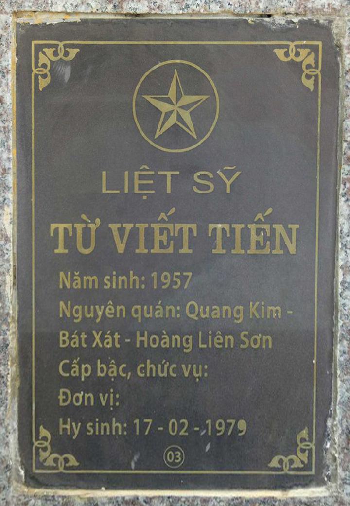 Ảnh mộ liệt sĩ Từ Viết Tiến